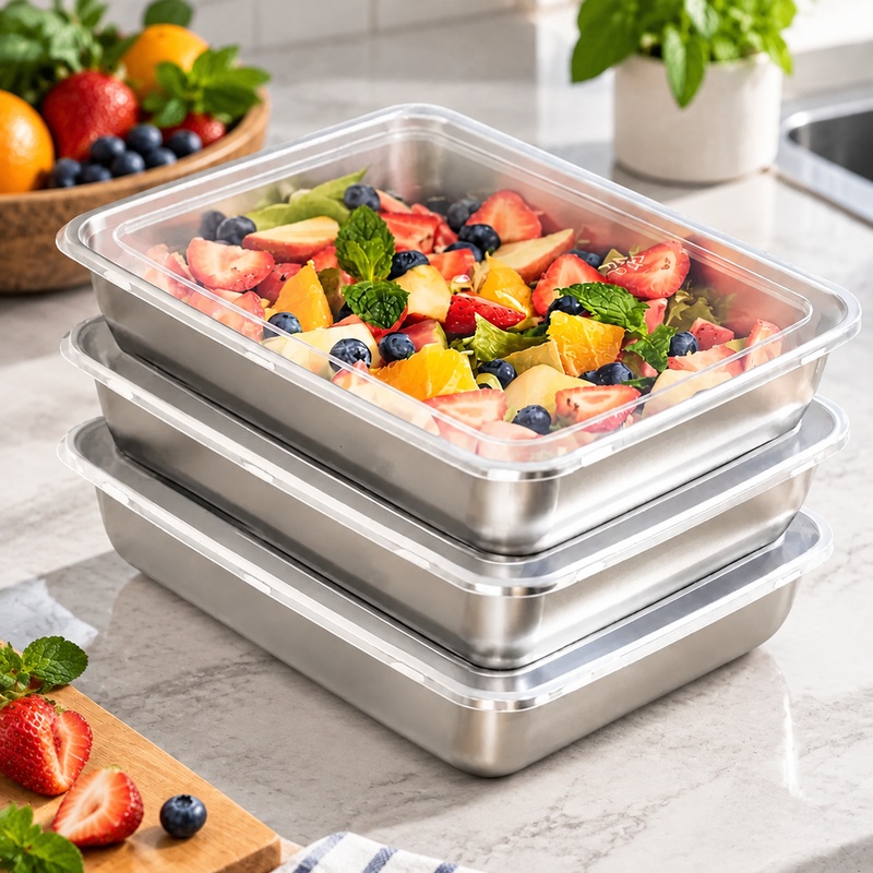 Outdoor Camping Meals - 3-Piece Stainless Steel Meal Containers with
