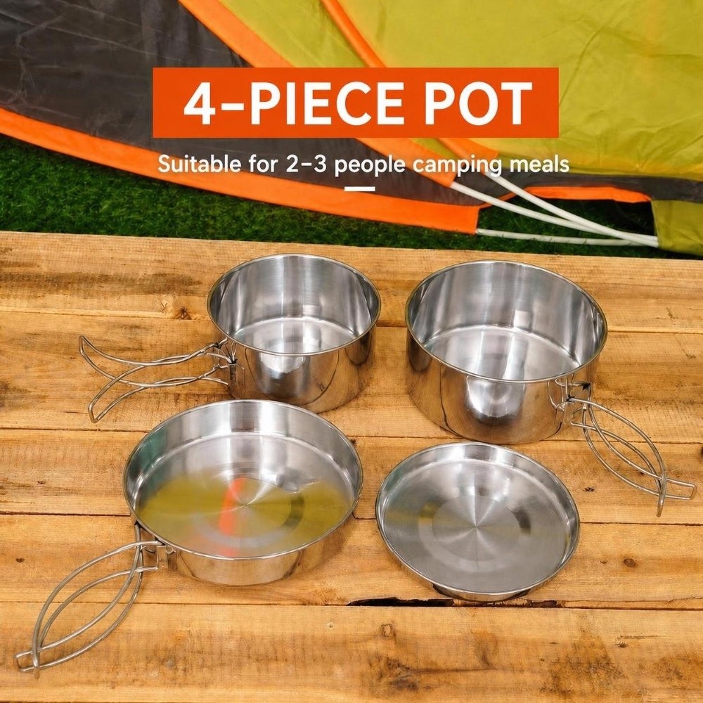 4 Pcs Portable Stainless Steel - огляд і ціна Camp Cooking Set